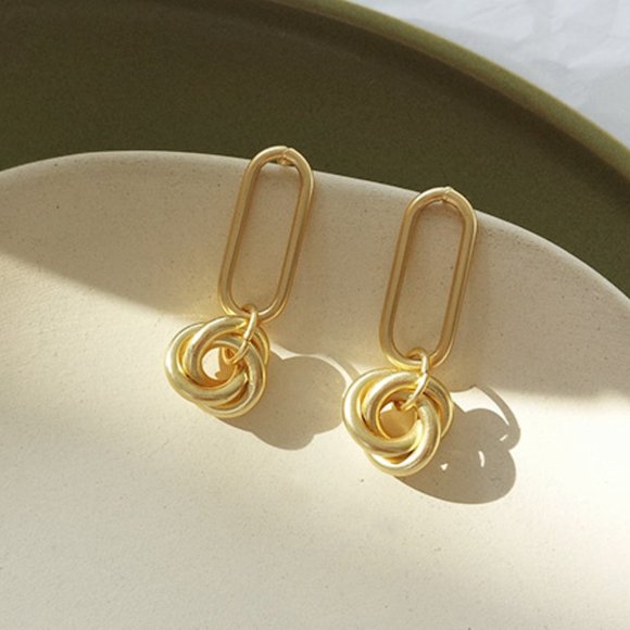 Last one  Matte Gold Geometric Drop Earrings - Picture 5 of 5